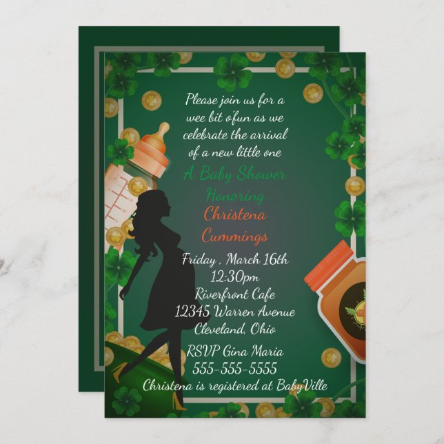Invitation au Baby shower de la Saint-Patrick (Devant / Derrière)