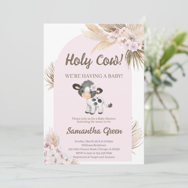 Invitation au Baby shower de la vache de Boho (Debout devant)