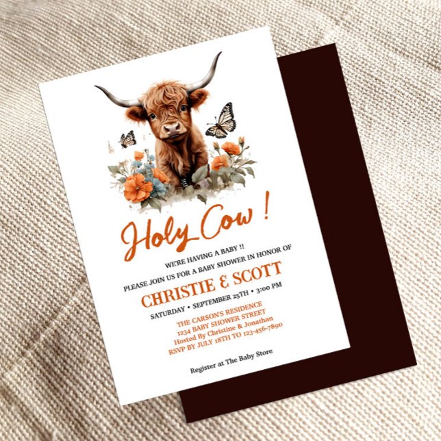 Invitation au Baby shower de la vache Highland (Créateur téléchargé)