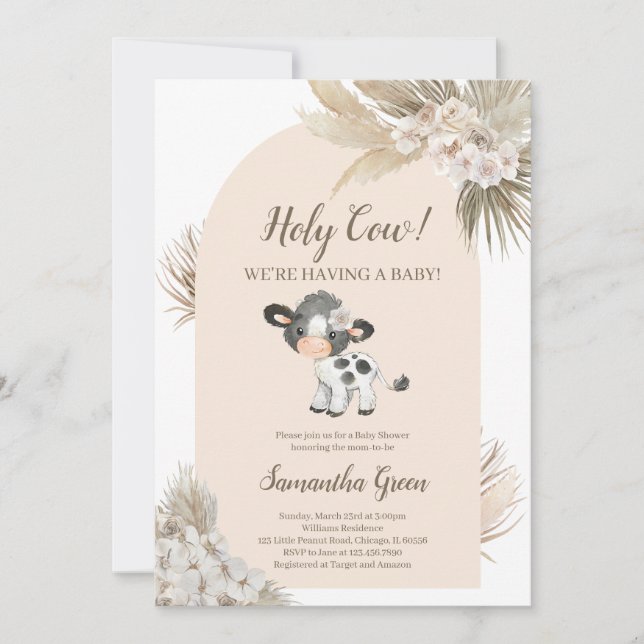 Invitation au Baby shower de la vache sainte neutr (Devant)