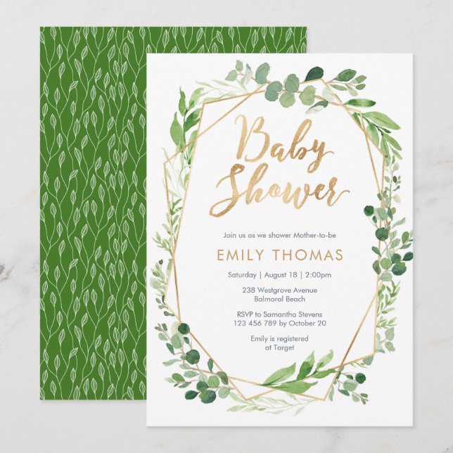 Invitation au Baby shower de la verdure - sans dis (Devant / Derrière)