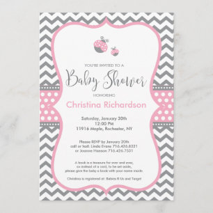 Invitation au Baby shower de Ladybug rose