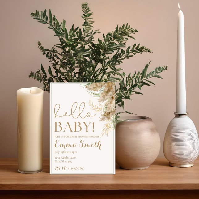 Invitation au Baby shower de laiton neutre Pampas  (Créateur téléchargé)