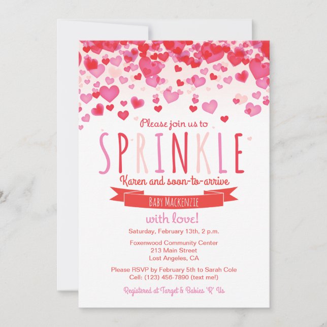Invitation au Baby shower de l'amour du coeur (Devant)