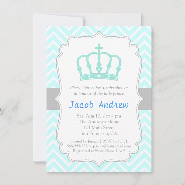 Invitation au Baby shower de l'Élégant Prince héri (Devant)