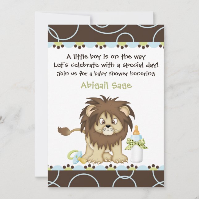 Invitation au Baby shower de Lion pour les garçons (Devant)