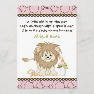 Invitation au Baby shower de lion rose pour les fi