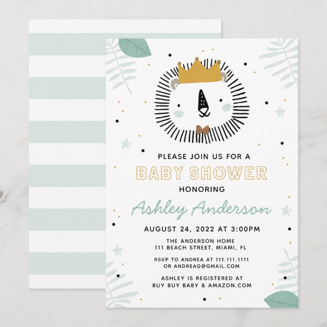 Invitation au Baby shower de Lion sauvage (Devant / Derrière)