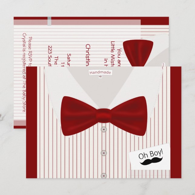 Invitation au Baby shower de Little Mister Bowtie (Devant / Derrière)