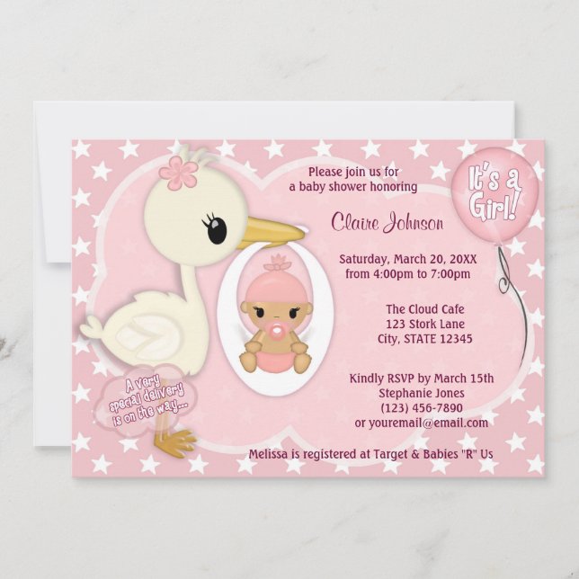Invitation au baby shower de livraison de la cigog (Devant)