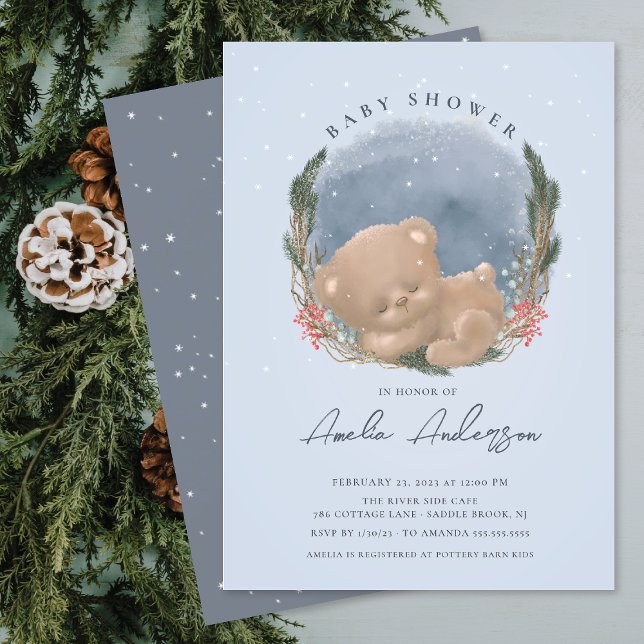 Invitation au Baby shower de l'ours couché du bois (Créateur téléchargé)