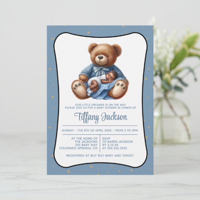 Invitation au Baby shower de l'ours de rêve (Debout devant)