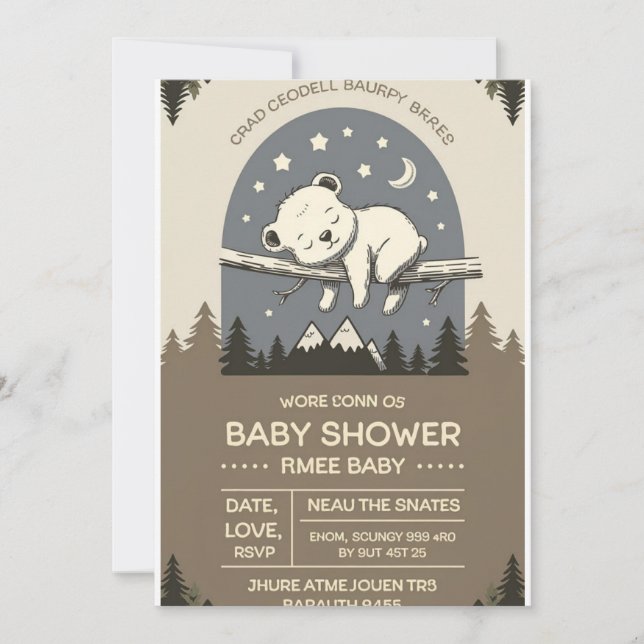 Invitation au Baby shower de l'ours des bois | Fon (Devant)