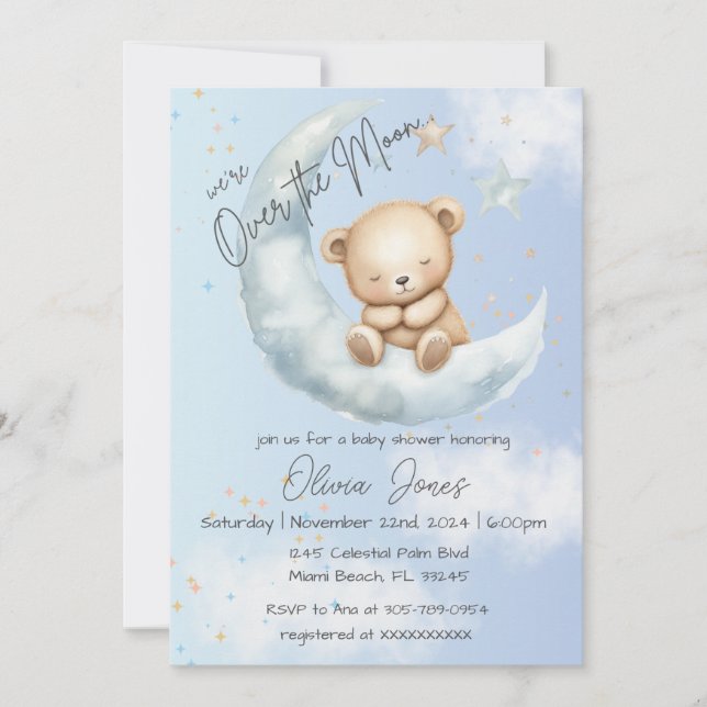 Invitation au Baby shower de l'ours en peluche sur (Devant)