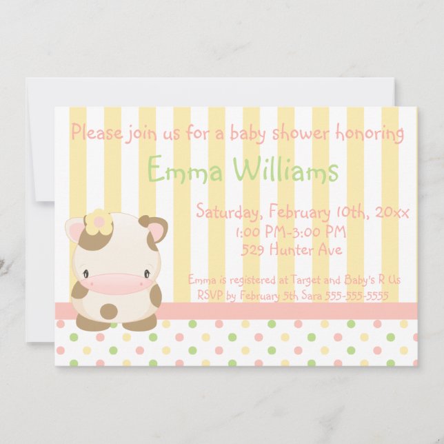Invitation au Baby shower de moto-vache de la ferm (Devant)