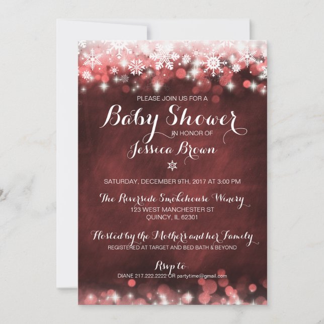 Invitation au Baby shower de neige de l'hiver - Ro (Devant)