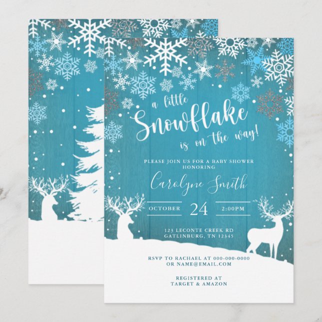 Invitation au Baby shower de Noël d'un petit floco (Devant / Derrière)