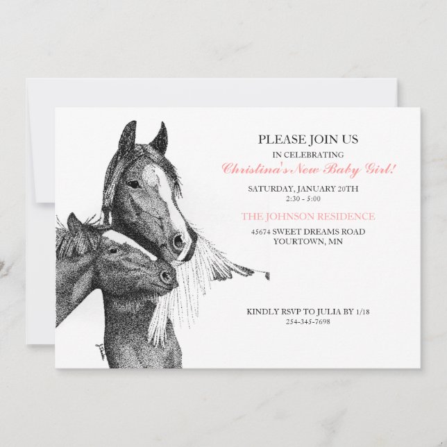 Invitation au Baby shower de nourriture du Cheval  (Devant)