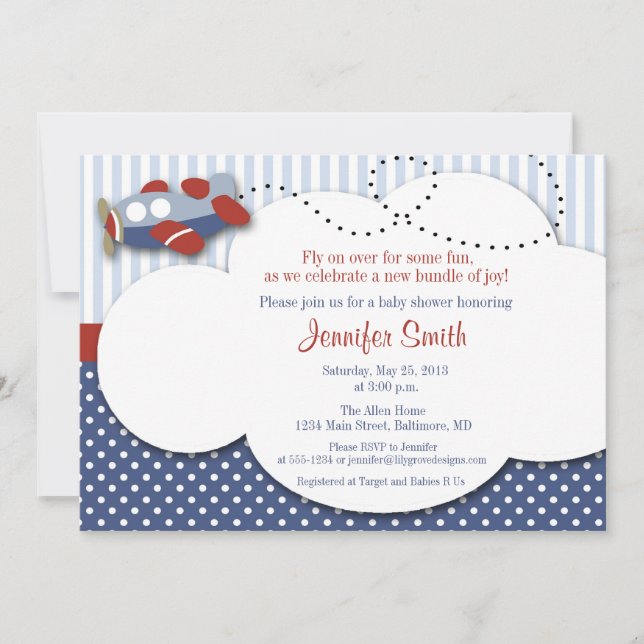 Invitation au Baby shower de nuage d'avion 1 (Devant)