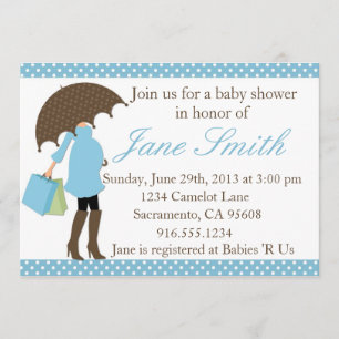 Invitation au Baby shower de points Polka bleu et 