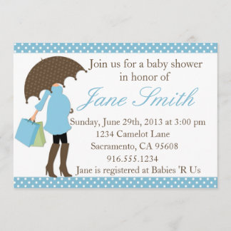 Invitation au Baby shower de points Polka bleu et