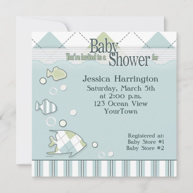 Invitation au Baby shower de poisson tropical (Devant)