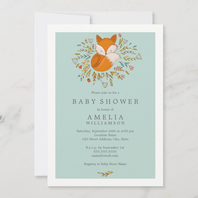 Invitation au Baby shower de renard de bois doux (Devant)