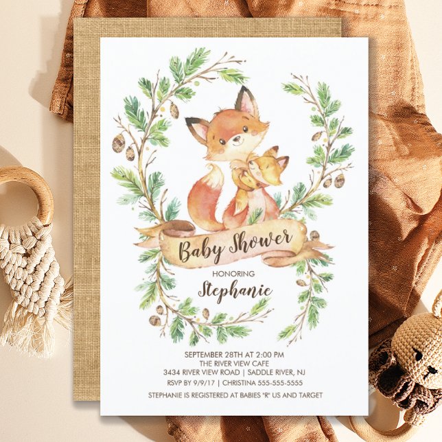 Invitation au Baby shower de renard de bois doux (Créateur téléchargé)
