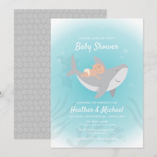 Invitation au Baby shower de requin doux (Devant / Derrière)