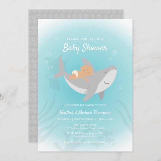 Invitation au Baby shower de requin doux (Devant / Derrière)