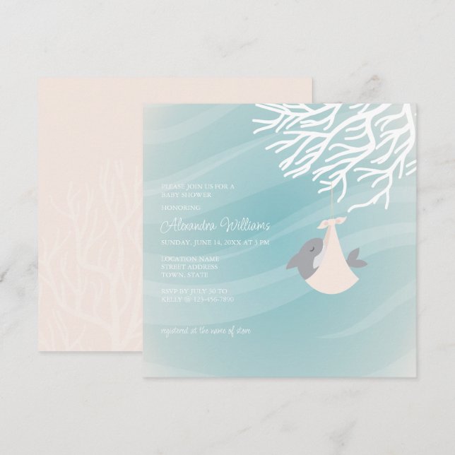 Invitation au Baby shower de requin doux (Devant / Derrière)
