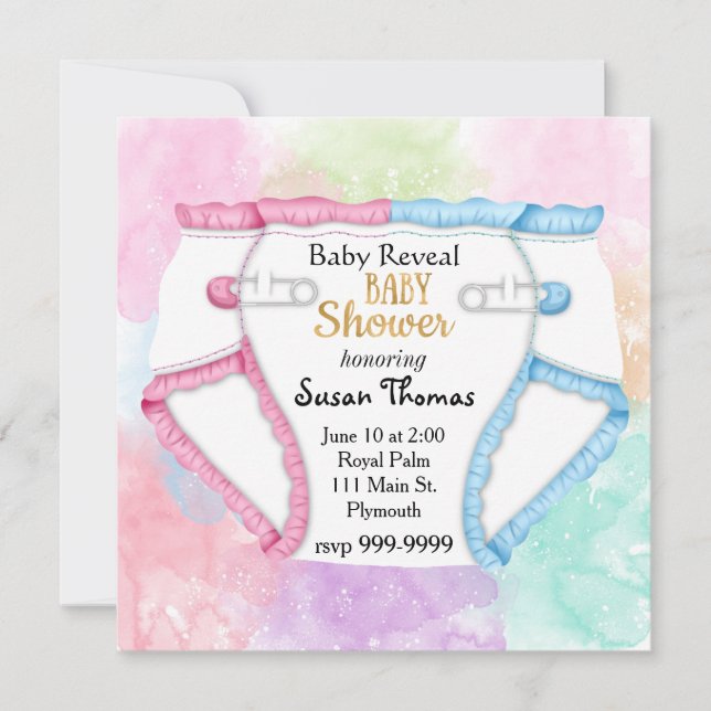 Invitation au Baby shower de révélation de bébés a (Devant)