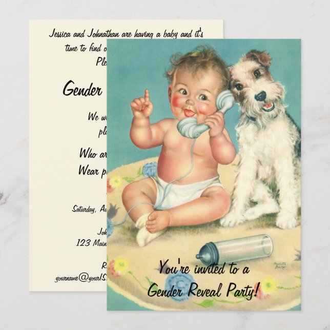 Invitation au Baby shower de révélation du genre v (Devant / Derrière)