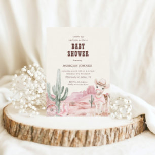 Invitation au Baby shower de rodéo rose de Cowgirl