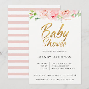 Invitation au Baby shower de script d'or flush Flo