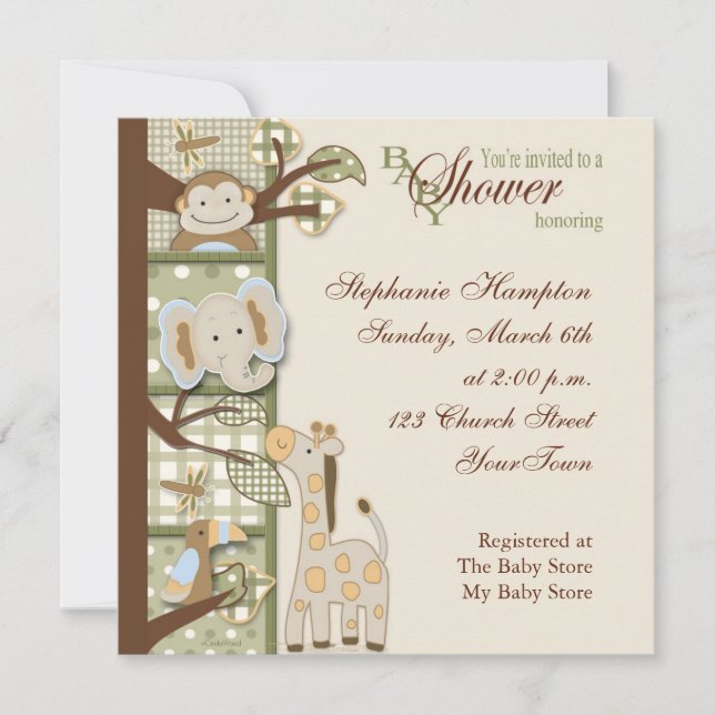 Invitation au Baby shower de singe (Devant)