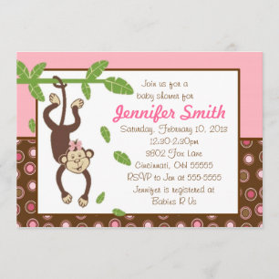 Invitation au Baby shower de singe accroché