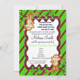 Invitation au Baby shower de singe en mouvement -