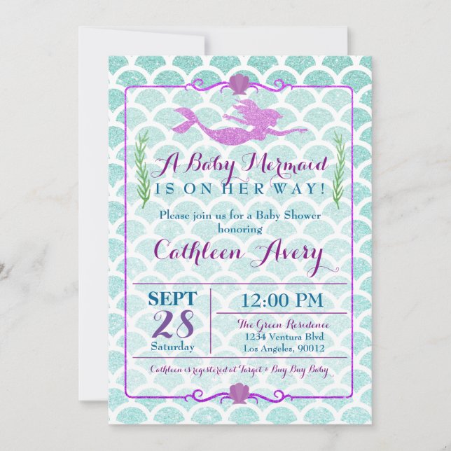 Invitation au Baby shower de sirènes (Devant)