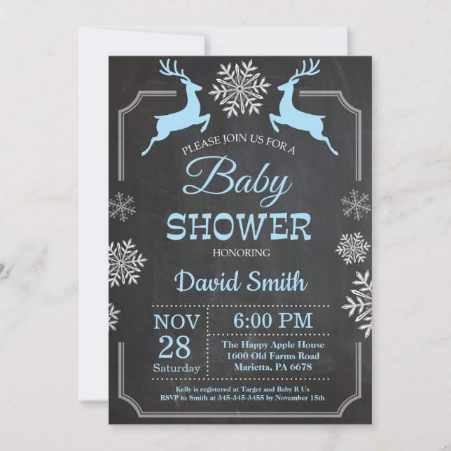 Invitation au Baby shower de Snowflake de cerfs d' (Devant)