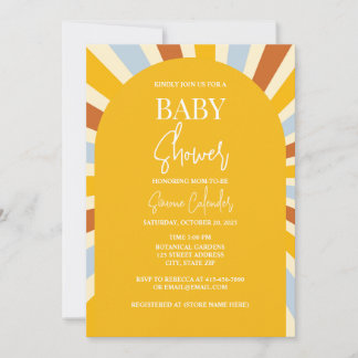 Invitation au Baby shower de soleil rétro coloré