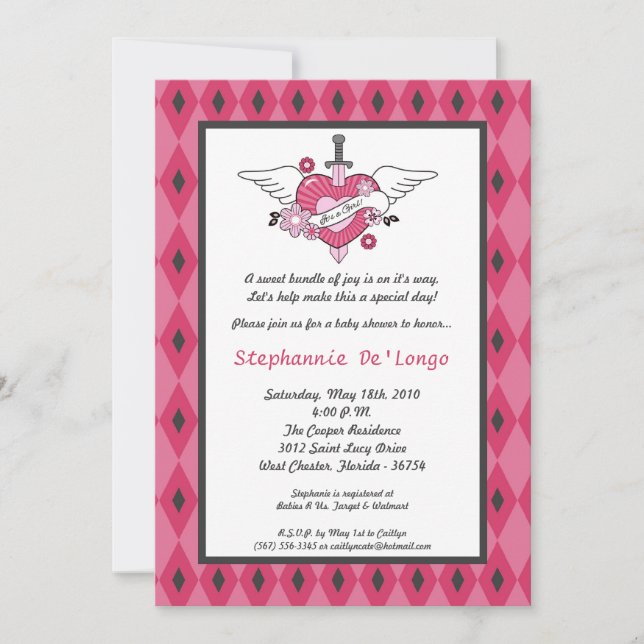 Invitation au Baby shower de tatouage Girl Punk Ro (Devant)