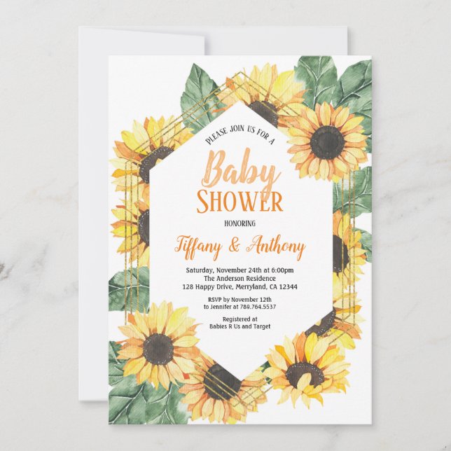 Invitation au Baby shower de tournesol (Devant)