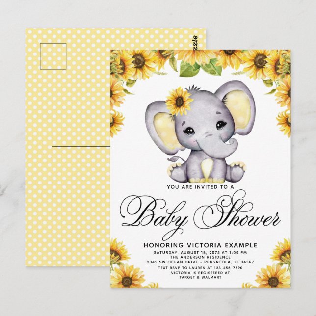 Invitation au Baby shower de tournesol de Girl Ele (Devant / Derrière)