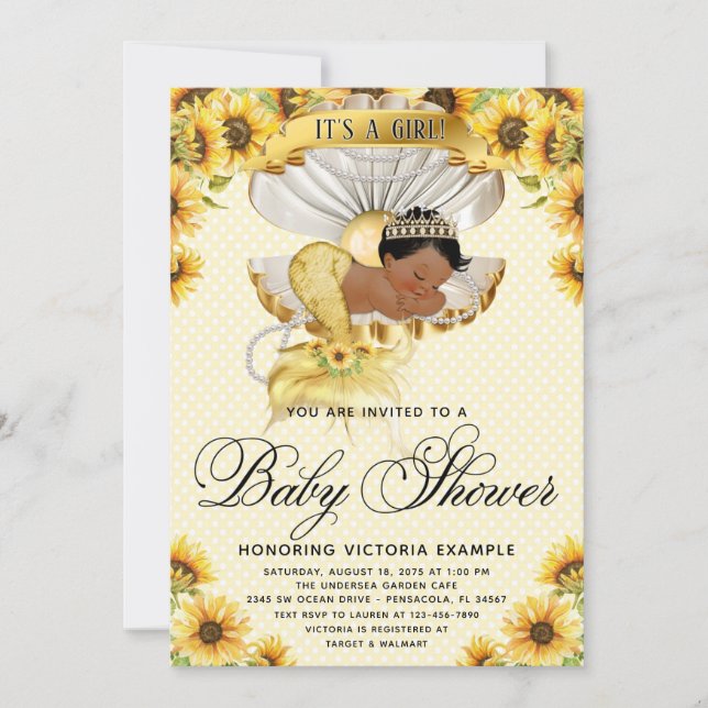 Invitation au Baby shower de tournesol de sirène a (Devant)