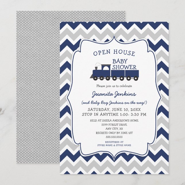 Invitation au Baby shower de train à portes ouvert (Devant / Derrière)