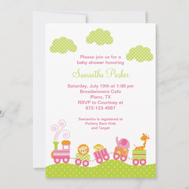Invitation au Baby shower de train Girl Jungle Saf (Devant)