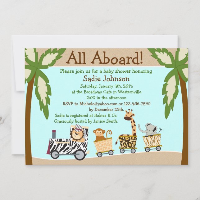Invitation au Baby shower de train pour animaux (Devant)