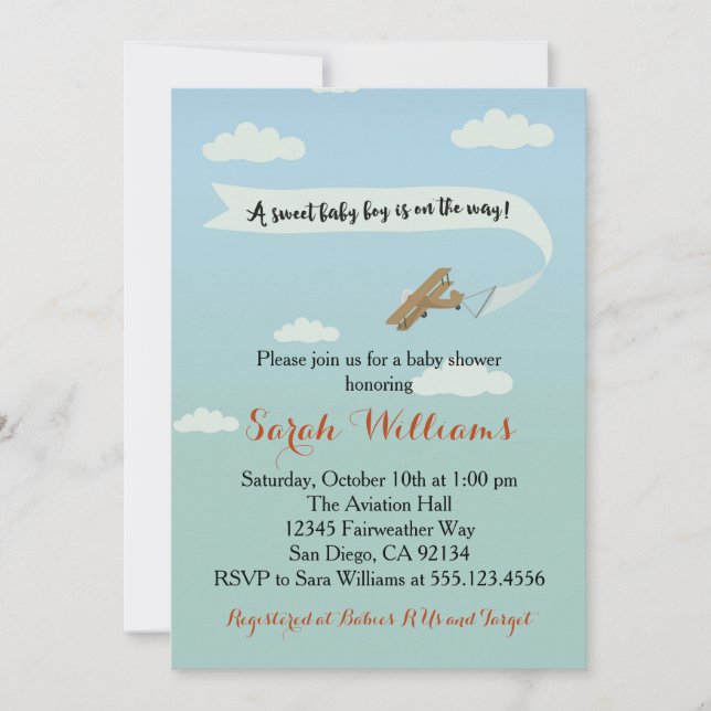 Invitation au Baby shower de transport aérien (Devant)