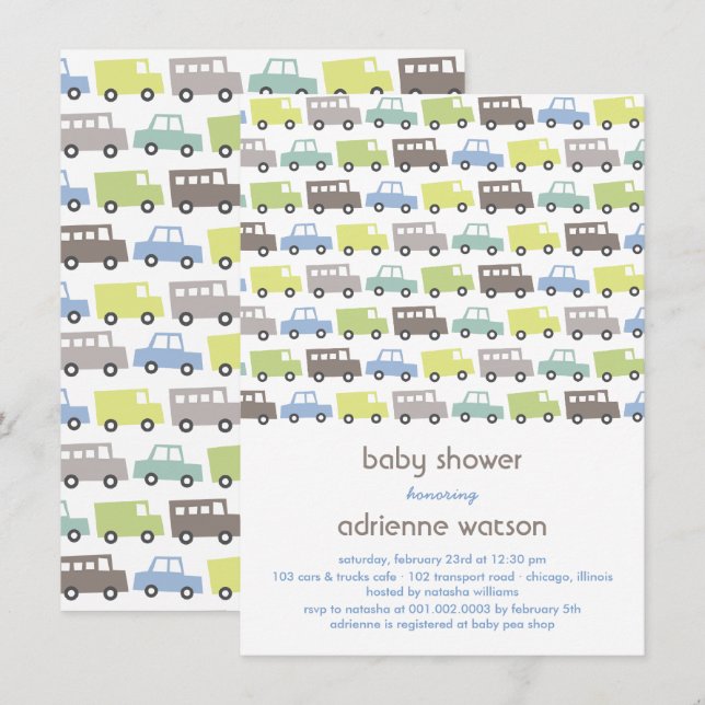 Invitation au Baby shower de transport des jouets  (Devant / Derrière)